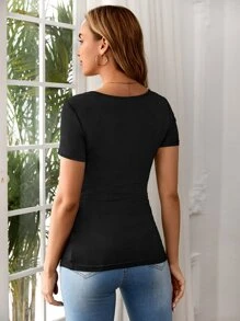 SHEIN Maternity Scoop Neck Solid Nursing Tee