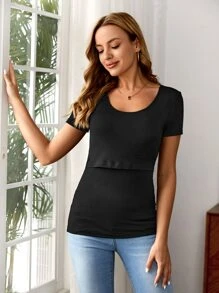 SHEIN Maternity Scoop Neck Solid Nursing Tee