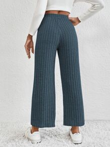SHEIN EZwear Women's Solid Color Knot Waist Cropped Wide Leg Pants - Dusty Blue - View 2