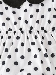 嬰兒波點圖案泡泡袖連體衣和頭巾 - 黑與白 - 查看 4