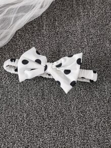 嬰兒波點圖案泡泡袖連體衣和頭巾 - 黑與白 - 查看 7