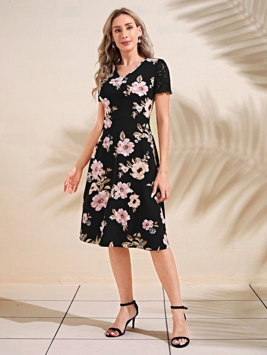 EMERY ROSE 印花V領連衣裙 - 彩色 - 查看 1