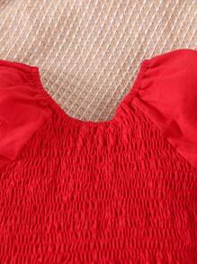 Baby Ruffle Trim Shirred Blouse & Floral Print Skirt - Red and White - View 3