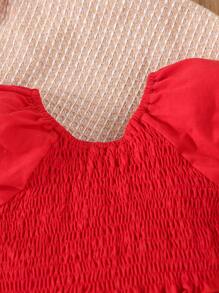 Baby Ruffle Trim Shirred Blouse & Floral Print Skirt - Red and White - View 5