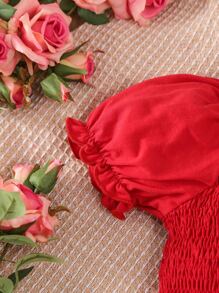 Baby Ruffle Trim Shirred Blouse & Floral Print Skirt - Red and White - View 6