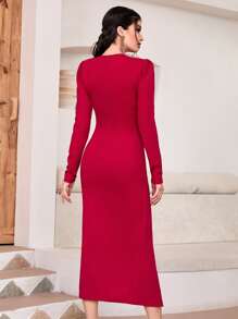 Modelyn Twist Front Wrap Hem Dress - Red - View 2