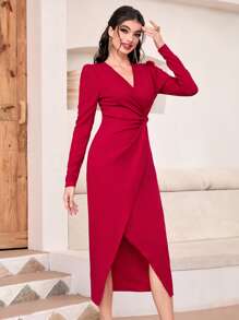 Modelyn Twist Front Wrap Hem Dress - Red - View 4