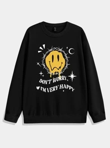 ROMWE MEN Guys Cartoon Graphic Sweatshirt - Black - View 1