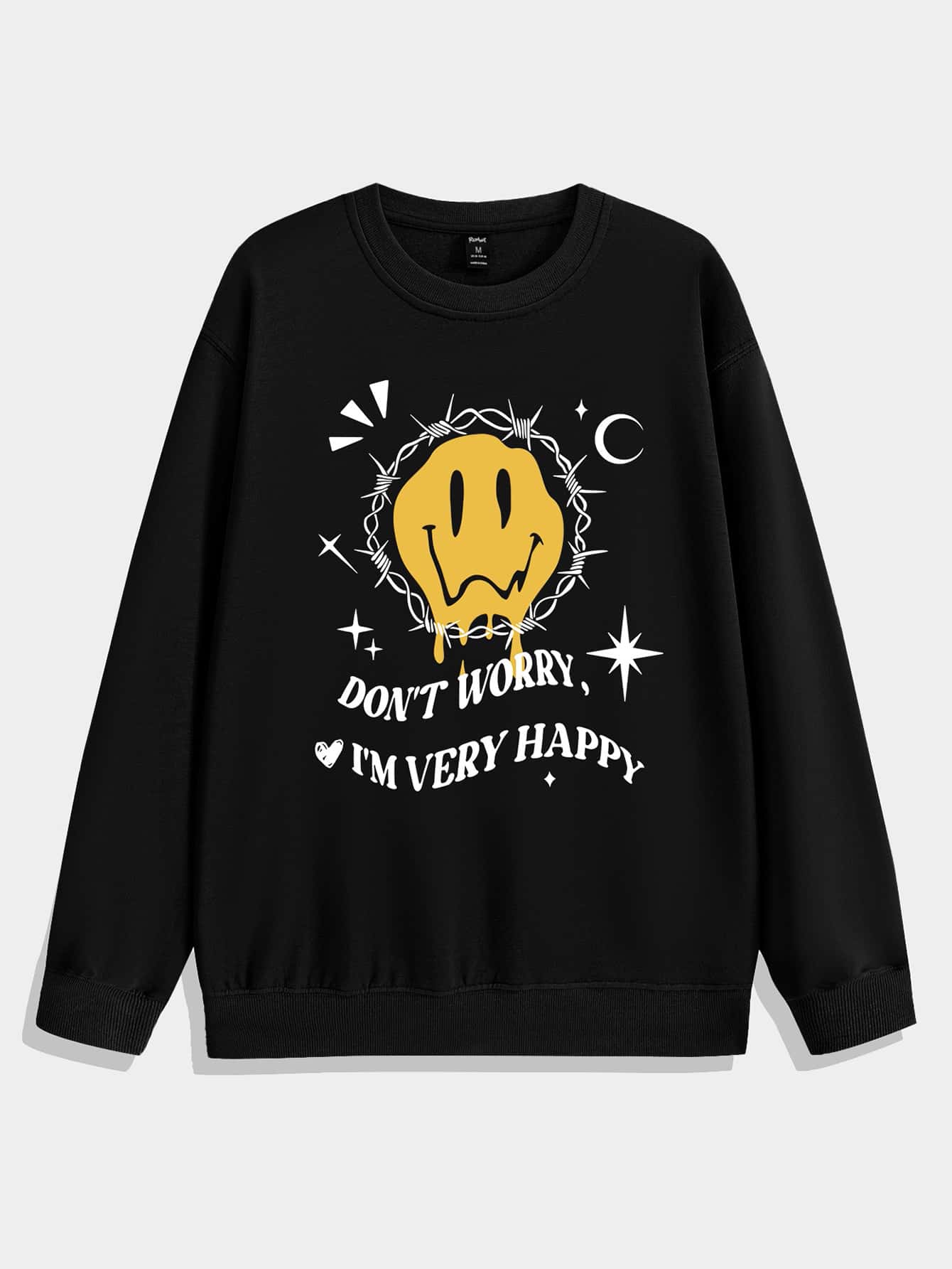 ROMWE MEN Guys Cartoon Graphic Sweatshirt - Black - View 1