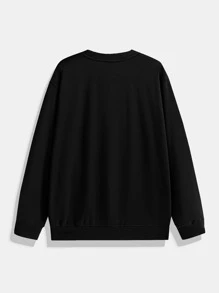 ROMWE MEN Guys Cartoon Graphic Sweatshirt - Black - View 2