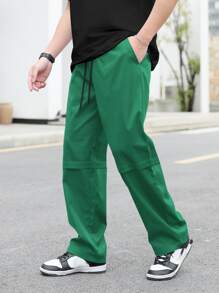 Manfinity Pantalones Sueltos De Cintura Elástica Con Cordón Y Bolsillos Diagonales Para Hombres - Verde - Ver 3