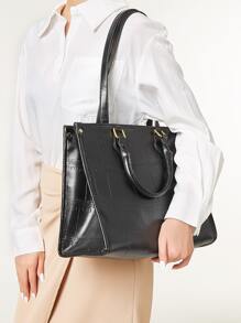 Waterproof,Lightweight,Business Casual,Large Capacity 2pcs Minimalist Crocodile Embossed Tote Bag With Clutch Bag, Best Work Bag For Women For Teen Girls Women College Students,Rookies & White-Collar Workers Perfect For Office,College,Work ,Business,Commute - Black - View 7