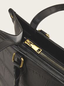 Waterproof,Lightweight,Business Casual,Large Capacity 2pcs Minimalist Crocodile Embossed Tote Bag With Clutch Bag, Best Work Bag For Women For Teen Girls Women College Students,Rookies & White-Collar Workers Perfect For Office,College,Work ,Business,Commute - Black - View 8