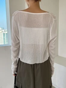 DAZY 羅紋針織紐扣前開襟衫 - 米色 - 查看 2