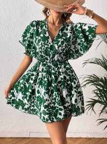 SHEIN VCAY Floral Print Butterfly Sleeve Dress - Multicolor - View 1