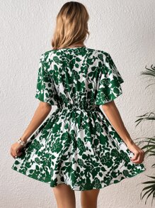 SHEIN VCAY Floral Print Butterfly Sleeve Dress - Multicolor - View 2