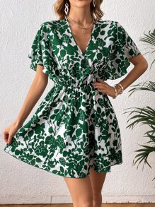 SHEIN VCAY Floral Print Butterfly Sleeve Dress - Multicolor - View 3