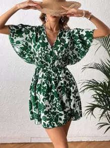 SHEIN VCAY Floral Print Butterfly Sleeve Dress - Multicolor - View 5