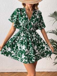 SHEIN VCAY Floral Print Butterfly Sleeve Dress - Multicolor - View 6