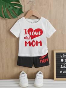 SHEIN Baby Boy Slogan Graphic Tee & Shorts - Black and White - View 1