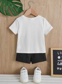 SHEIN Baby Boy Slogan Graphic Tee & Shorts - Black and White - View 2