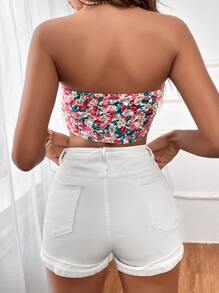 SHEIN VCAY Áo nữ Thắt nơ trước Hoa Tất cả trên in Boho - Nhiều màu - Xem 2