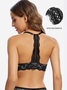 Deyllo Floral Lace Underwire Bra - Black - View 2