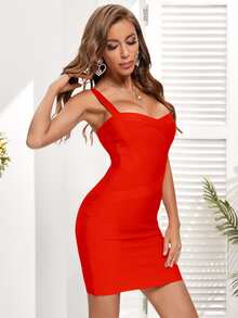 Đầm Lộ Lưng Ngọc trai Xù Dây kéo màu trơn Thanh lịch - Đỏ - Xem 5