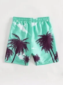 Boys Tropical Print Drawstring Swim Shorts - Teal Blue - View 2