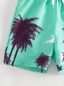 Boys Tropical Print Drawstring Swim Shorts - Teal Blue - View 4