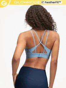 GLOWMODE FeatherFit™ Solid Strappy Sports Bra - Baby Blue - View 2