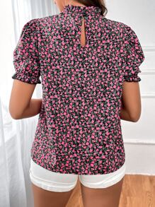 SHEIN VCAY Ditsy Floral Puff Sleeve Blouse - Multicolor - View 2