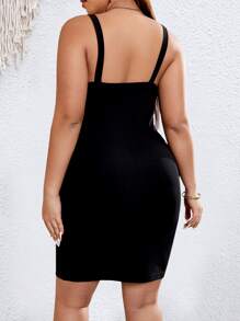 Celure Plus Zip Up Scallop Trim Cami Bodycon Dress - Black - View 2