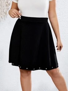 SHEIN LUNE Plus Studded Beaded Flare Hem Skirt - Black - View 1