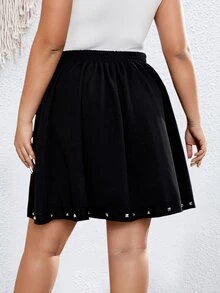 SHEIN LUNE Plus Studded Beaded Flare Hem Skirt - Black - View 2