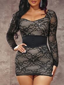 SHEIN SXY Đầm Hoa Gợi cảm - màu đen - Xem 4