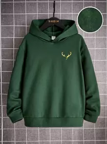 SHEIN Tween 男孩鹿頭印花針織長袖連帽衫,冬季