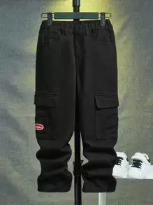 Bé Trai Quần Jeans Đắp vá Túi Lá thư - màu đen - Xem 1