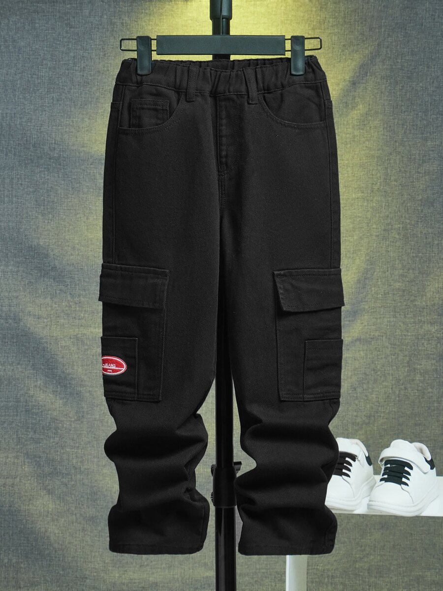 Bé Trai Quần Jeans Đắp vá Túi Lá thư - màu đen - Xem 1