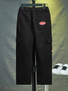 Bé Trai Quần Jeans Đắp vá Túi Lá thư - màu đen - Xem 2