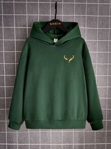 SHEIN Tween 男孩鹿頭印花針織長袖連帽衫,冬季