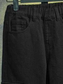 Bé Trai Quần Jeans Đắp vá Túi Lá thư - màu đen - Xem 3