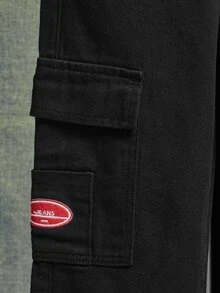 Bé Trai Quần Jeans Đắp vá Túi Lá thư - màu đen - Xem 4