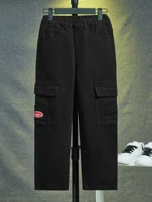 Bé Trai Quần Jeans Đắp vá Túi Lá thư - màu đen - Xem 5