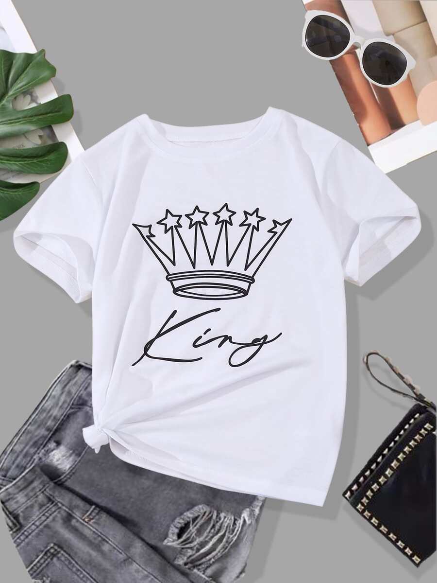 Girls Crown & Letter Graphic Tee - White - View 1