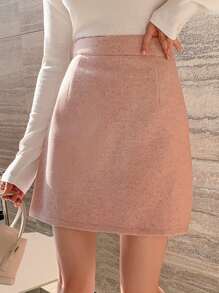 DAZY High Waist Wool-Like Skirt - Baby Pink - View 1
