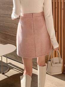 DAZY High Waist Wool-Like Skirt - Baby Pink - View 2