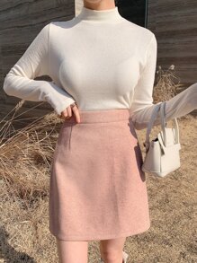 DAZY High Waist Wool-Like Skirt - Baby Pink - View 3