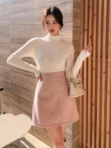 DAZY High Waist Wool-Like Skirt - Baby Pink - View 5