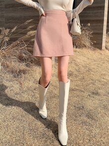 DAZY High Waist Wool-Like Skirt - Baby Pink - View 6